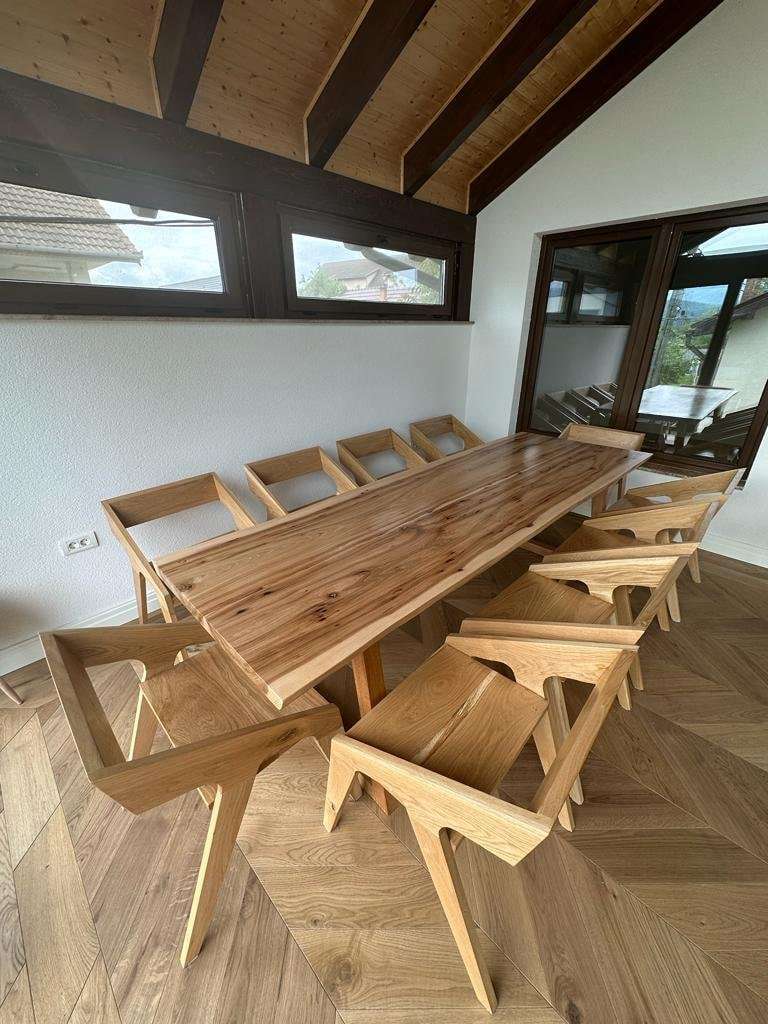 Masă de dining din frasin, cu scaune