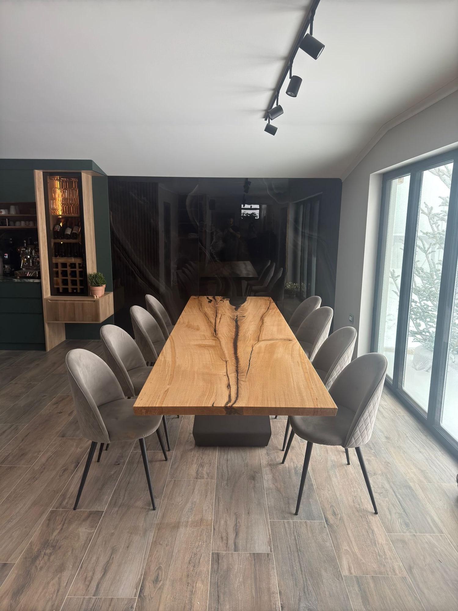 Masă de dining din stejar cu rășină epoxidică, 3 m, fotografia 1